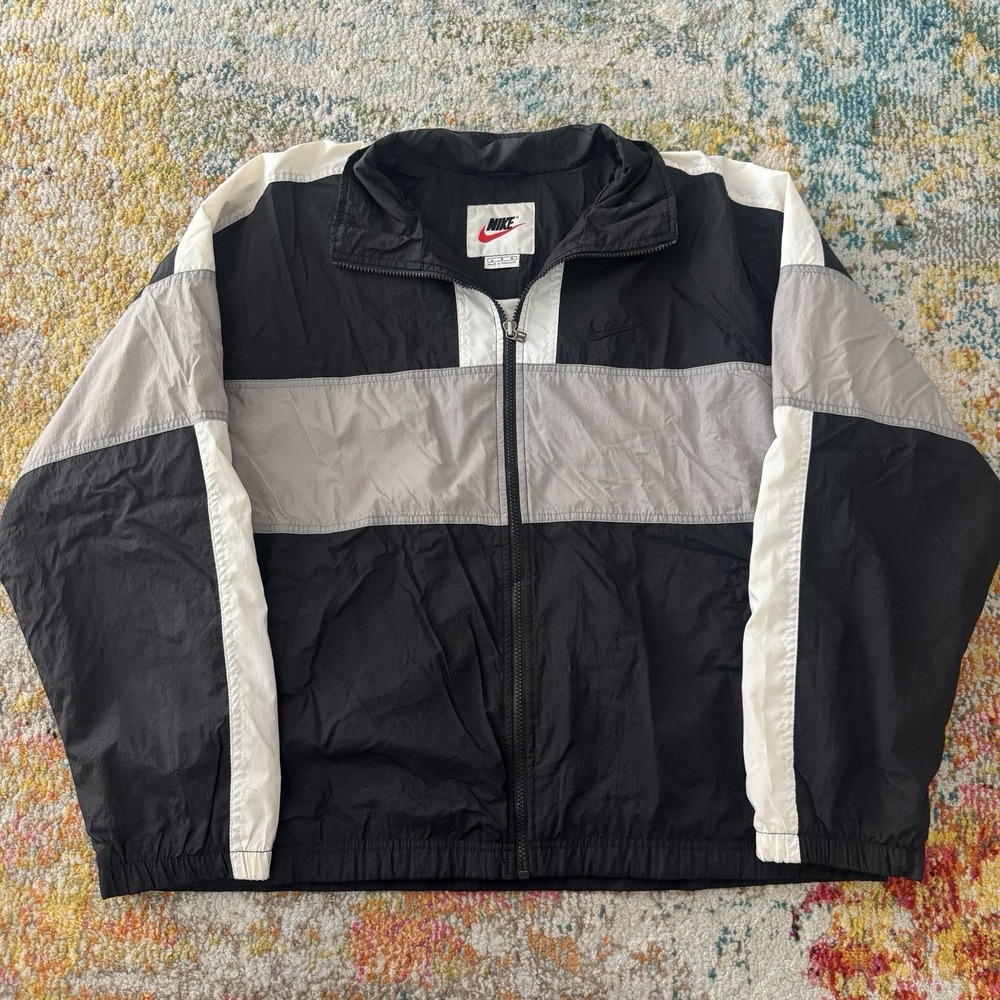 Vintage 90s Nike Black White Grey Block Zip Up Windbreaker Jacket L